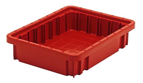 DG91025_RD.jpg The Quantum Dividable Grid Container (11-7/8L x 8-1/4W x 2-1/2H) in red is made in the USA, featuring raised sides and reinforced corners. Its interior grid and exterior vertical ridges boost strength, making it ideal for easy organization or transport.