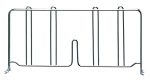 A Quantum Wire Shelf Divider, 12D x 8H with a chrome-plated finish, features a rectangular frame with vertical bars and a slight inward curve at the bottom center. It resembles a bed safety rail that attaches to the beds side using brackets for sturdy support.