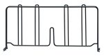 The Quantum Wire Shelf Divider, sized 18D x 8H, elegantly stands on a white background. It has five vertical sections with top loops and a bottom central notch, featuring a sleek black epoxy antimicrobial finish for organized, protected storage.