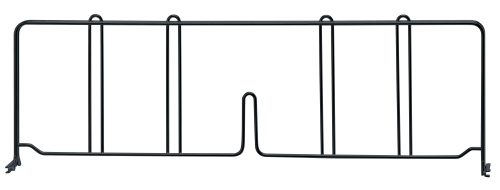 The Quantum Wire Shelf Divider features a black epoxy antimicrobial finish with dimensions of 21D x 8H, a rectangular frame with vertical bars, a small U-shaped bottom center opening, and four top attachment loops.