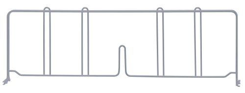 DIV21GY.jpg The Quantum Wire Shelf Divider, measuring 21D x 8H, is crafted with a small central notch and simple metal frame with evenly spaced vertical supports. It fits inside storage units and features a gray epoxy antimicrobial finish for efficient organization.