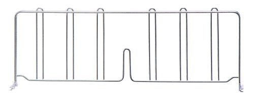 DIV24.jpg The Quantum Wire Shelf Divider, 24D x 8H, has a chrome-plated finish and vertical slots for holding bread. Designed to fit over a toaster, it ensures even toasting and includes two small hooks at the bottom for securing it in place.
