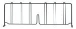 The Quantum Wire Shelf Divider, measuring 24D x 8H, features a black epoxy antimicrobial finish and comes with four hooks on top. It has vertical bars and rounded top edges for easy organization or support.
