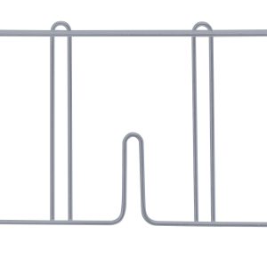 The Quantum Wire Shelf Divider, measuring 24D x 8H, features a gray epoxy antimicrobial finish and vertical sections for neat organization, ensuring functionality and cleanliness in any space.
