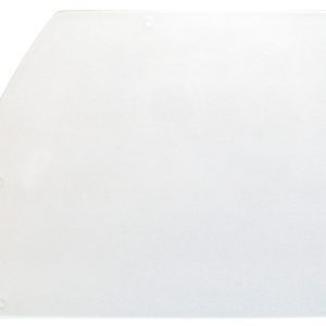 A translucent, irregularly-shaped plastic sheet against a white background features six small edge indentations, designed as the Quantum Bin Shelf Divider for Bin QTB303. Made in the USA and sold in a pack of three.