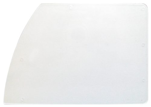 A translucent, irregularly-shaped plastic sheet against a white background features six small edge indentations, designed as the Quantum Bin Shelf Divider for Bin QTB303. Made in the USA and sold in a pack of three.