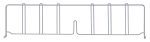 The Quantum Wire Shelf Divider is a 30D x 8H metal rack with a gray epoxy antimicrobial finish. It features multiple vertical dividers, support notches, and end hooks for holding items upright, making it perfect for organized storage.
