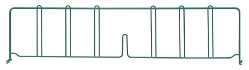 The Quantum Wire Shelf Divider, 30D x 8H, features a green epoxy antimicrobial finish with eight vertical bars, a wire shelf design, a small central notch at the bottom, and curved ends for stability.