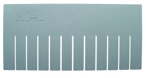 DL92080.jpg The Quantum Long Divider, a gray plastic organizer with vertical slots, is made in the USA and fits DG92080. Available as a pack of 6, its perfect for sorting storage items neatly.