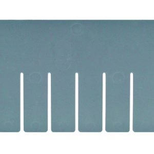 The Quantum Long Divider, gray and made in the USA, features twelve vertical slots on one edge with markings on the upper left side for precise measurements.