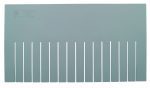 The Quantum Long Divider, gray, designed for DG93120 and made in the USA, features a rectangular shape with vertical slots for organization. Its smooth surface, plain design, and faint logo complement any space. Available in a pack of 6.
