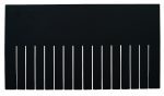 The Quantum Long Divider is a black, rectangular plastic object with fifteen vertical slots, a solid top, and parallel slits on the bottom. Made in the USA, it has a comb-like appearance designed for use with DG93120CO. Comes in a pack of 6.