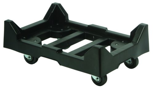The Quantum Dolly, measuring 24W x 15D, supports a 1000 lbs. load and is perfect for transporting heavy items. It features a sturdy grid-like base, raised edges, and small swivel casters for stability during transit.