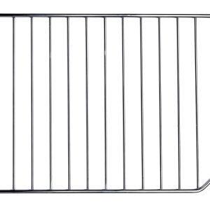 A chrome-plated Quantum Bin Divider, compatible with QMB539C, is shown from above on a white background featuring evenly spaced metal bars and a slightly angled right side.