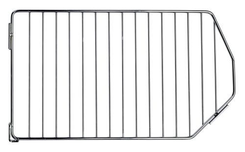 A chrome-plated Quantum Bin Divider, compatible with QMB539C, is shown from above on a white background featuring evenly spaced metal bars and a slightly angled right side.