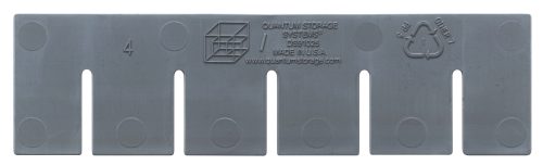 DS91025 The Quantum Short Divider, made in the USA for use with DG91025, is a gray plastic organizer with five slots. It features an embossed recycling symbol (number 4), patent info, and website for efficient and eco-friendly organization.