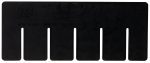 The Quantum Short Divider, Conductive, model DS91035, is black and made in the USA. It has five panels with label printing at the top for organizing items in DG91025CO bins or containers and comes in a pack of six.