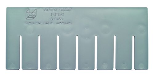 DS91050.jpg Gray Quantum short divider with seven slots and rounded tabs, for use with DG91050. Text on the top left reads Quantum Storage Systems, DL91050, including contact info. Proudly made in USA.
