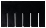 A black Quantum Short Divider, rectangular with five vertical slots, designed for DG91050CO use, made in the USA (pack of 6).