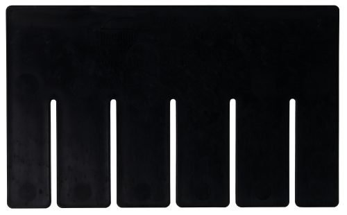 A black Quantum Short Divider, rectangular with five vertical slots, designed for DG91050CO use, made in the USA (pack of 6).