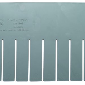 Quantum Storage Systems DS92080 gray plastic short divider features slotted tabs for use with DG92080 and is marked Made in USA Miami FL, complete with a contact number.