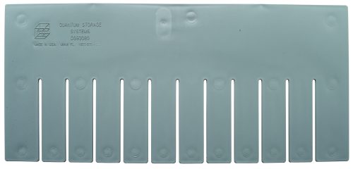 The Quantum Short Divider, designed for DG93080 and made in the USA, is gray with evenly spaced vertical slots. It features embossed text at the top, including a logo and Quantum Storage Systems, ideal for organizing or separating items in storage bins or drawers.