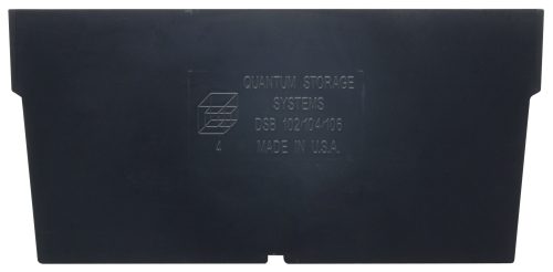 DSB102-104-106.jpg A sleek black storage bin embossed with Quantum Storage Systems, DSB 102/104/106, Made in U.S.A. is ideal for organizing your space and fits perfectly with the Quantum Bin Divider for Bin DSB102 (Pack of 50).