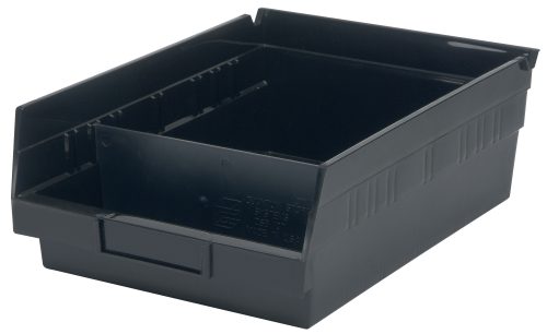 The black QSB108CO bin has an open top and angled front for easy access, plus a smooth grooved surface and label holder. Its perfect for organizing with optional Quantum Bin Dividers, made in the USA, designed for use with QSB107CO, QSB108CO, and QSB114CO bins.