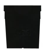 This Quantum Bin Divider is black, made in the USA, with a slightly tapered design and a minimal logo. Its straight edges and flat top surface make it perfect for efficient stacking, seamlessly blending into darker settings. It is compatible with QSB802, QSB804, and QSB806.