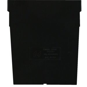 This Quantum Bin Divider is black, made in the USA, with a slightly tapered design and a minimal logo. Its straight edges and flat top surface make it perfect for efficient stacking, seamlessly blending into darker settings. It is compatible with QSB802, QSB804, and QSB806.