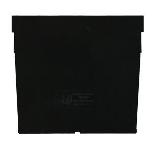 This black, rectangular Quantum Bin Divider bears an embossed emblem and text at the center. Made in the USA, it has a smooth surface with a straight top edge and slightly angled sides, designed for optimal fit with QSB807, QSB808, and QSB814 models.