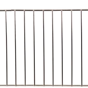 A chrome-plated Quantum Basket Divider, ideal for 18D post baskets, features evenly spaced horizontal bars and a diagonal cut on the upper left side. It is shown isolated against a white background.