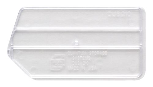 DUS210 The Quantum Bin Divider for bin QUS210 (pack of 6) is a clear plastic scraper with one pointed and one blunt edge, marked with QUANTUM STORAGE SYSTEMS DUS 210 MADE IN USA.