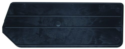 DUS220.jpg A black, rectangular plastic object with a smooth surface and raised text that reads QUATON STORAGE SYSTEM DUS 220 MADE IN KOREA is designed as a bin divider for QUS220. Featuring a triangular notch on one side and circular impressions, its sold in packs of 6 as Quantum Bin Divider in the USA.