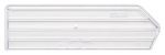 A clear, transparent Quantum Bin Divider with flat surface and rounded edges, featuring small circular indentations and an angled tip, designed for protecting blades. Made in USA for bin QUS224 (pack of 6).