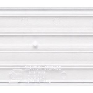 A clear, transparent Quantum Bin Divider with flat surface and rounded edges, featuring small circular indentations and an angled tip, designed for protecting blades. Made in USA for bin QUS224 (pack of 6).