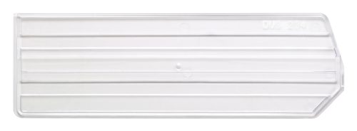 DUS234 The Quantum Bin Divider, Clear, is an oblong plastic item with parallel ridges, designed for the Qus234 bin. Its slightly tapered right end enhances its utility in organizing spaces. Made in the USA, it combines functionality with sleek design. Sold in a pack of 6.