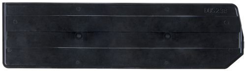 The Quantum Bin Divider for bin QUS238 (pack of 6) is a rectangular, black plastic component with small indented circles, two horizontal grooves, and DUK238 embossed in the top right corner. Made in the USA.