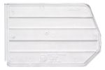 The Quantum Bin Divider, a pack of 6 clear units for the QUS239 bin, features horizontal ridges and a diagonal edge. Embossed with Quantum Storage Systems and Made in USA, its an ideal solution for efficient bin organization.