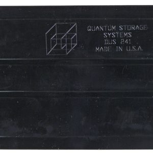 A black rectangular plastic Quantum Bin Divider with an angled edge and two horizontal grooves, marked Quantum Storage Systems, DUS 241, Made in USA, complements bin QUS241 (pack of 6) and features a cube logo.