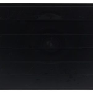 The Quantum Bin Divider for bin QUS265 (pack of 6) features a flat, black, rectangular design with a tapered right edge and subtle horizontal lines. Made in the USA, it is both durable and functional.