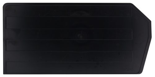 DUS265.jpg The Quantum Bin Divider for bin QUS265 (pack of 6) features a flat, black, rectangular design with a tapered right edge and subtle horizontal lines. Made in the USA, it is both durable and functional.