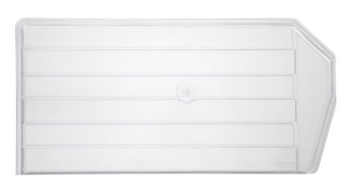 DUS265CL.jpg This clear, rectangular Quantum Bin Divider (pack of 6) is designed for bin QUS265, featuring a flat top with raised edges, horizontal ridges, and a central indentation. Made in the USA, it has a slightly slanted right edge for easy handling.