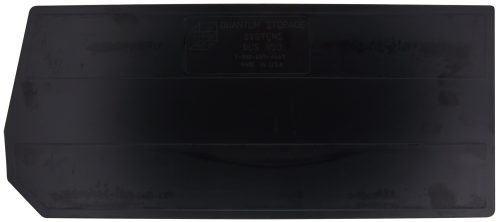 The Quantum Bin Divider is a black, rectangular, plastic divider for Qus953 bins, featuring brand details embossed at the top. Proudly made in the USA, its sold in a pack of four for organized storage solutions.