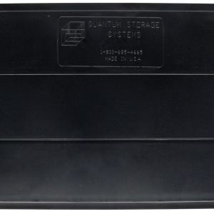 The Quantum Bin Divider is black, designed for QUS974, and made in the USA. It features a rectangular shape with angled edges on one side and an embossed logo displaying Quantum Storage Systems and a phone number.
