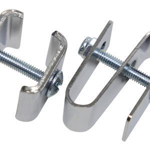 The Quantum Security S-Hook pack includes two U-shaped, chrome-plated metal brackets with a central bolt, showing their threaded design and flat ends for secure attachment.