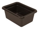 The Quantum Bussing Tub, 12-1/16W x 9-1/16D x 5-1/8H, polypropylene, brown, NSF certified and made in the USA, features rounded edges and a wide rim. It sits empty against a plain white background.