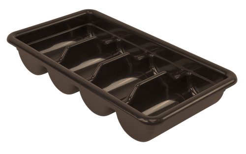 FSB-20113BN.jpg The brown Quantum Bussing Tub, made in the USA from durable polypropylene, features four compartments with dimensions of 20-7/16W x 11-3/8D x 3-3/4H. Its sleek design and craftsmanship are highlighted against a plain white background.