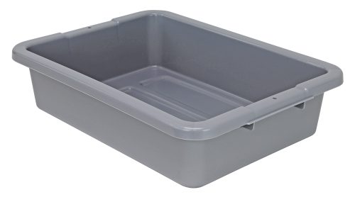FSB-20155RGY.jpg The Quantum Bussing Tub, measuring 20 W x 15 D x 5 H, is a spacious gray polypropylene bin with reinforced edges, side handles, ribbed bottom for stability, and a smooth interior and exterior surface. Made in the USA and NSF certified.