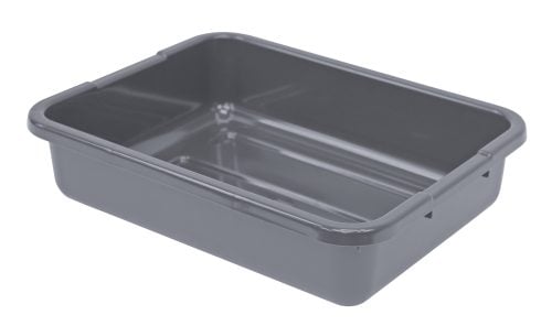 FSB-21155RGY.jpg The Quantum Bussing Tub is a 21W x 15D x 5H dark gray, rectangular plastic tub made from polypropylene. It features smooth edges, a glossy finish, slightly rounded corners, and a ribbed bottom for stability. NSF certified and made in the USA, its ideal for versatile storage solutions.